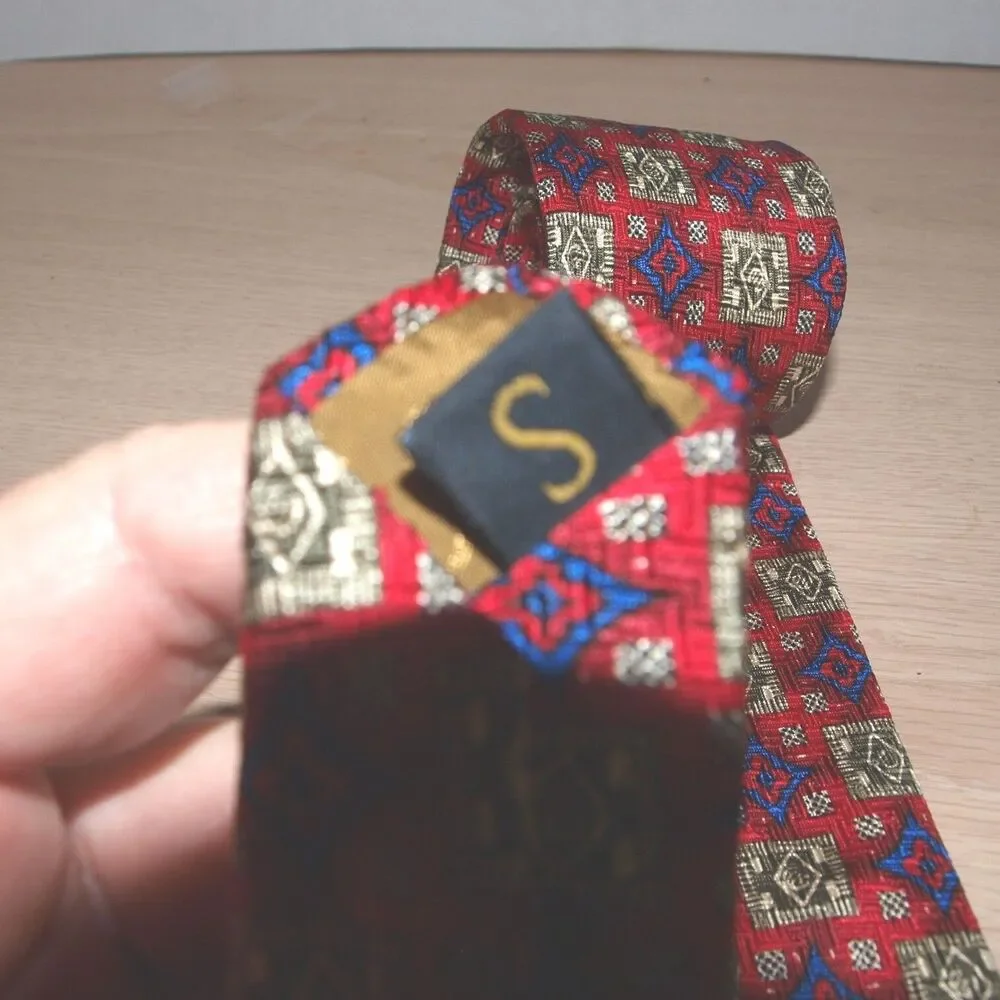 Robert Talbott Best Of Class Silk Tie Mens Red Geometric Medallion USA Luxury